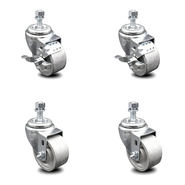 Service Caster 3 Inch Semi Steel Wheel Swivel 1/2 Inch Threaded Stem Caster Brake SCC, 2PK SCC-TS20S314-SSS-121315-2-TLB-2 - main